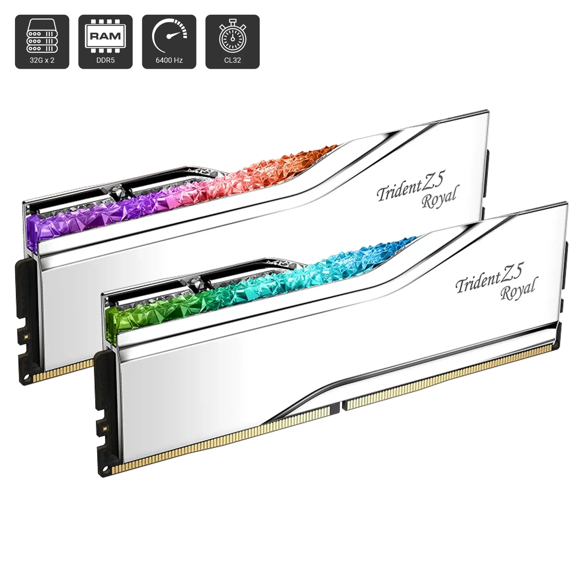 Trident Z5 Royal Silver RGB 64GB (2 x 32GB) DDR5 DRAM 6400Hz